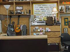 Glasses girl boned hard at pawnshop, spying now?!