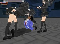 3d femdom university turns into wild 3v1 fight gameplay