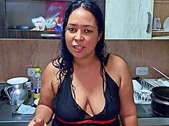 stepmom squirts hard in kitchen begging stepson to fuck her horny milf pussy she's his submissive slave now