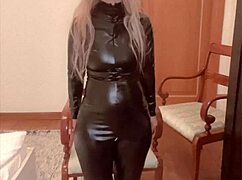 Oiled Belly Dancer in Latex Catsuit Teases Findom Fans
