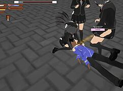 3d femdom university turns into wild 3v1 fight gameplay