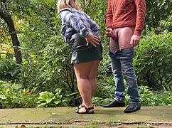 mature bbw cougar begs son-in-law handjob cum on leather skirt
