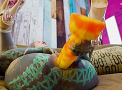 wanna see tattoo slut gape asshole with monster dildo in fishnets?
