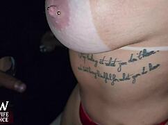 married slut flashes and fucks everyone at swing house gloryhole while hubby jerks