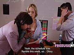 the sluts of WALL STREET go FREEUSE at work with wild office FUCKING and SPITTING