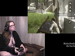 Naked BBW Ellie In Glasses Plays Last Of Us 2 With Big Tits Bouncing