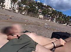 topless girl stares at my flashed cock beach?