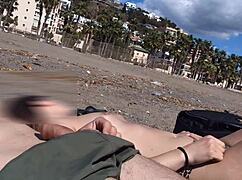 topless girl stares at my flashed cock beach?