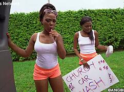 Church girls hop on bang bus for group interracial fun