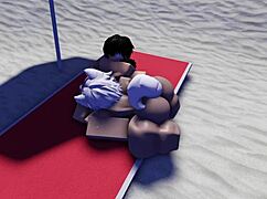 roblox slut caught bending over for public beach cowgirl doggystyle pounding