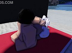 roblox slut caught bending over for public beach cowgirl doggystyle pounding
