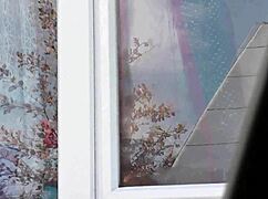 hot milf flashes big natural tits hairy pussy in taxi cleans window naked outdoors