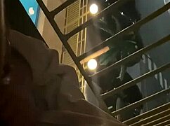 Wife bent over hotel balcony takes big cock pussy fuck cum mouthful