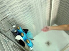 blonde babe shaves smooth pussy in hot steamy shower naked tease
