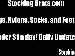 sexy black stockings tease leads to footjob and toe sucking