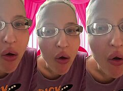 asmr glasses girl pops bubblegum bubbles close in headphones