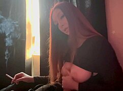 artemisia love smokes cig while pounding dildo deep in her milf pussy