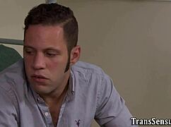 Transgender cutie with big tits gives erotic blowjob and takes hardcore cumshot