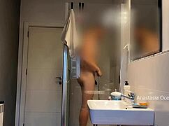 i catch husband stroking to stepmom in bathroom then join the family fuck