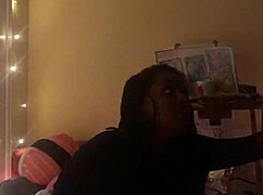 amateur ebony babe teases with her juicy lips on homemade cock