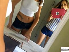 shaved sorority teen beaver licked passionately by brunette babe