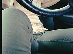 Trapped in traffic jam she desperately holds it but wets her jeans in humiliating accident