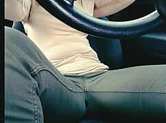 Trapped in traffic jam she desperately holds it but wets her jeans in humiliating accident