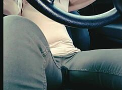 Trapped in traffic jam she desperately holds it but wets her jeans in humiliating accident