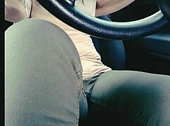 Trapped in traffic jam she desperately holds it but wets her jeans in humiliating accident
