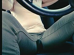 Trapped in traffic jam she desperately holds it but wets her jeans in humiliating accident