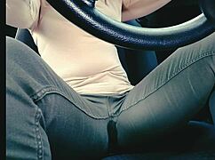 Trapped in traffic jam she desperately holds it but wets her jeans in humiliating accident