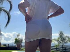 chubby ebony babe unleashes wild farts in pool her curves jiggle with crazy release