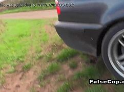 tattooed babe sneaks BACKSEAT FUCK in PUBLIC police car with uniformed cop