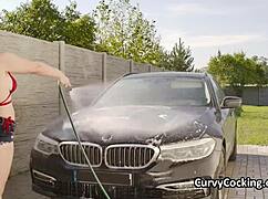 Girlfriend's big tits get titty fucked in the car after deepthroat. Blonde teen cleaning lady handles hardcore monster cock pounding.