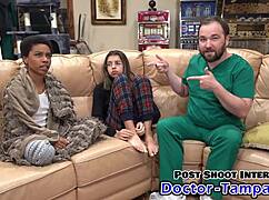 Behind-the-scenes latex-gloved Dr Tampa spreads Aria Nicole's natural tits