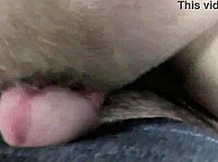 blonde milf wife rubs wet pussy lips on lover's cock till bedroom creampie closeup