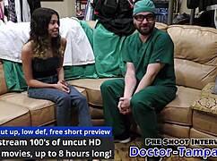 Behind-the-scenes latex-gloved Dr Tampa spreads Aria Nicole's natural tits