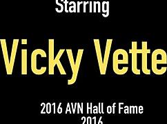 Vicky Vette milf fingers her wet pink pussy lips then deepthroats huge cock