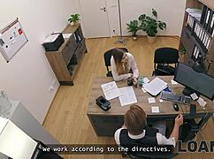 she scores her loan with a steamy bj and table fuck at the office