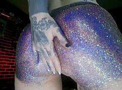 curvy european big butt gets oiled massage with colorful glitters