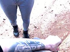 Skinny Teen Glasses Girl Deepthroats in Canyon Outdoors!