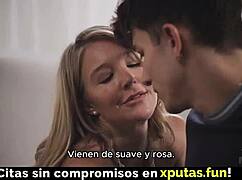 cute blonde stepmom let me fuck her tight pussy creampie milf lingerie - spanish sub
