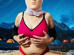 What happens in nude camping challenge with big tits?