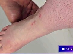Milf indulges foot fetish fantasy with toe sucking and sexy bare soles in shower