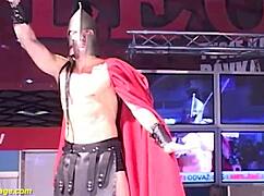 skinny babe takes monster cocks rough on public stage for everyone