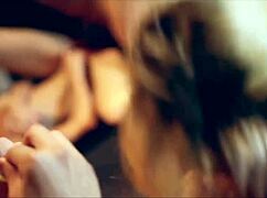 blondes and brunettes squirt in orgy after scary movie turns into cumshot facial frenzy