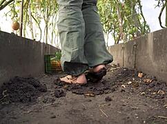 Barefoot Tomato Squashing in Dirt ASMR