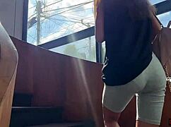 Skinny teen gives sloppy starbucks toilet blowjob then cumwalks with facial among restaurant crowd.