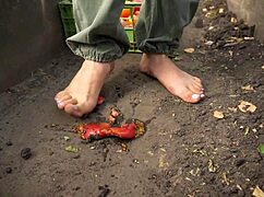 Barefoot Tomato Squashing in Dirt ASMR