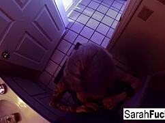 yo sarah jessie slurps cock deep in the bathroom till cum blasts her face